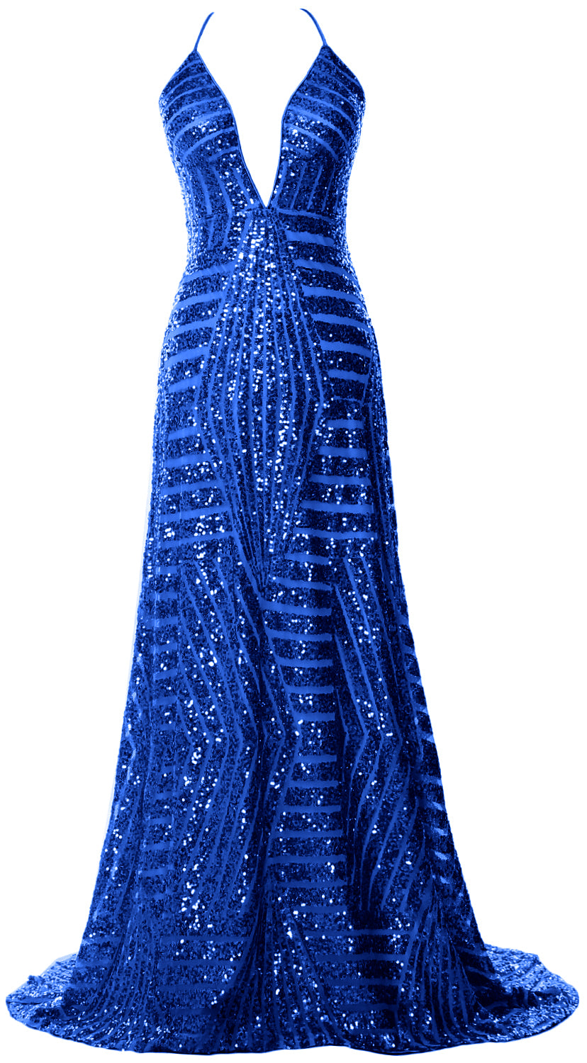 MACloth Damen Ballkleid mit tiefem V-Ausschnitt und Pailletten, lang, sexy, formelle Party, Abendkleid