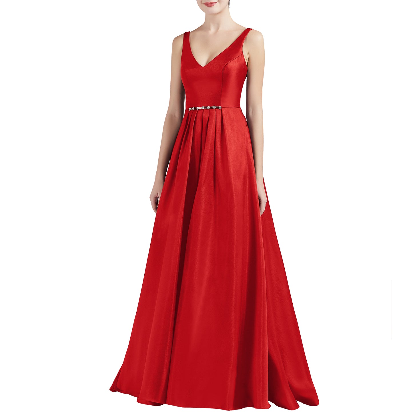 MACloth Mujeres A Línea V Cuello Largo Satén Vestidos de Fiesta de Graduación Vestido de Baile de Boda