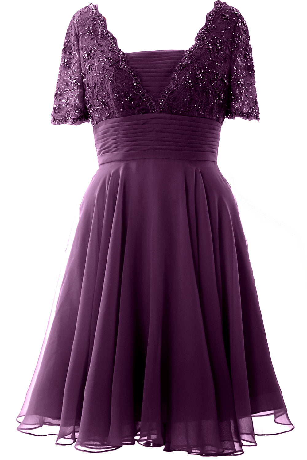 MACloth Damen Kleid für die Brautmutter, kurze Ärmel, Spitze, für Hochzeit, Party, formelles Kleid