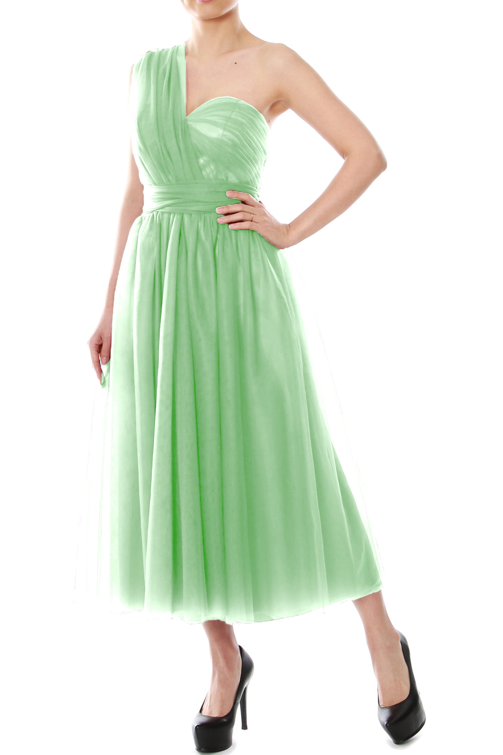 MACloth Midi Convertible Vestidos de dama de honor Vestido de fiesta de boda de tul