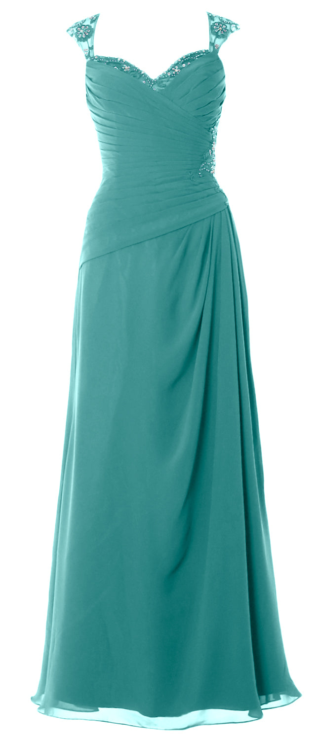 MACloth Women Cap Sleeves Long Mother of Bride Dress Open Back Party Formal Gown