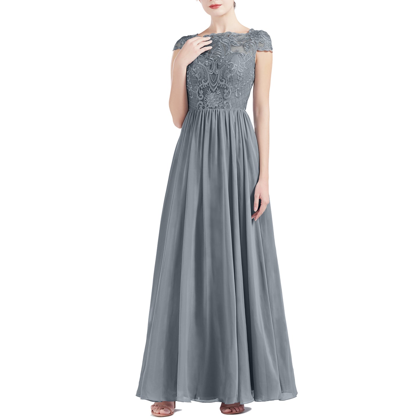 MACloth Women Cap Sleeve Scoop Lace Long Wedding Mother Bride Dresses Formal