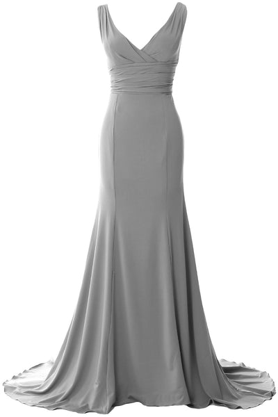MACloth Long Mermaid Jersey Prom Dresses V-Neck Sleeveless Evening Party Gown