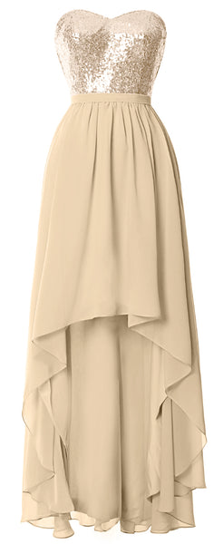 MACloth High Low Bridesmaid Dresses Sweetheart Sequin Wedding Party Gown