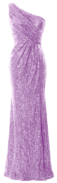 MACloth Sequin Prom Dresses with Split Mermaid One Shoulder Formal Evening Gown