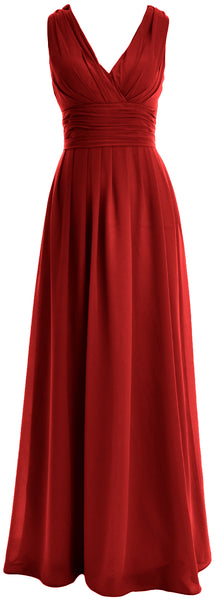 MACloth Long Romantic Wedding Party Bridesmaid Dresses V neck Sleeveless