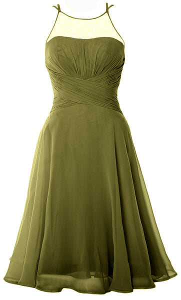 MACloth Elegant Illusion Short Cocktail Dress Chiffon Wedding Party Formal Gown