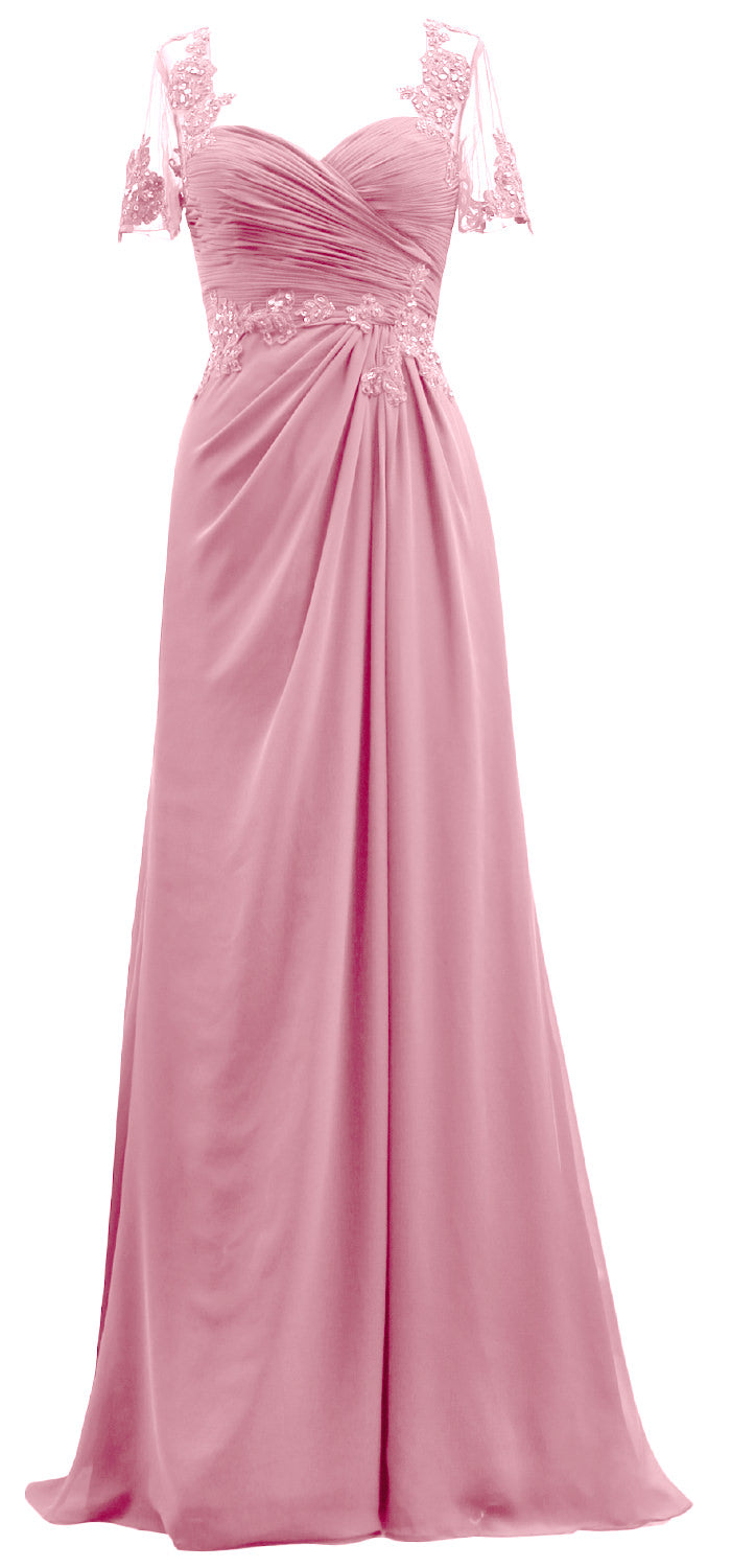 MACloth Damen Kurze Ärmel Spitze Formelles Abendkleid Maxikleid für die Brautmutter