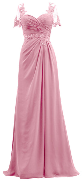 MACloth Women Short Sleeves Lace Formal Evening Gown Maxi Mother of Bride Dress