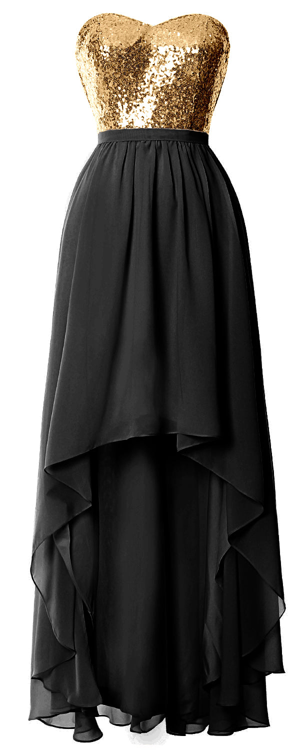 MACloth High Low Brautjungfernkleider Sweetheart Pailletten Hochzeitsfeierkleid