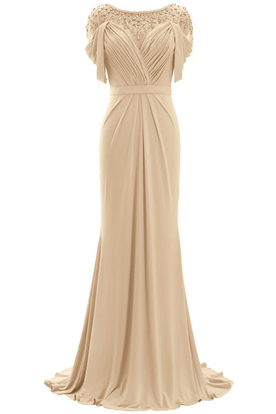 MACloth Women Mother of the Bride Dress Short Sleeves Jersey Formal Evening Gown