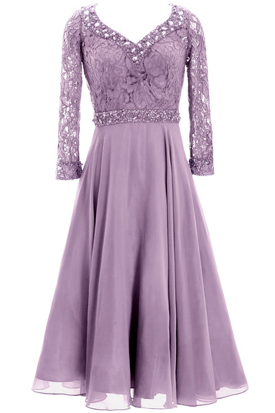 MACloth Women 3/4 Sleeve Lace Wedding Tea Length Mother of Bride Dresses Midi