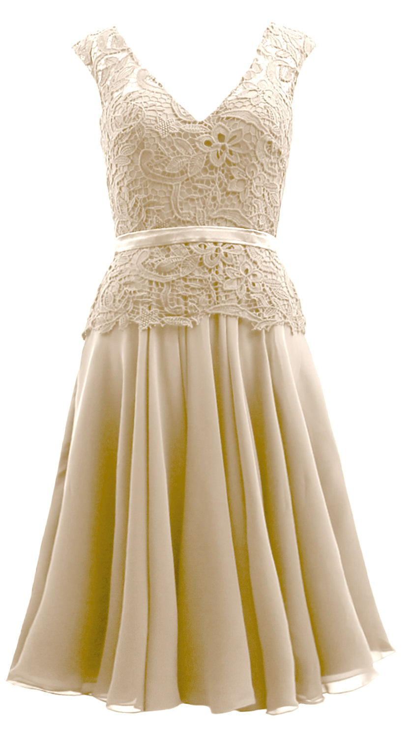 MACloth Women V Neck Lace Chiffon Party Formal Gown Midi Mother of Bride Dress