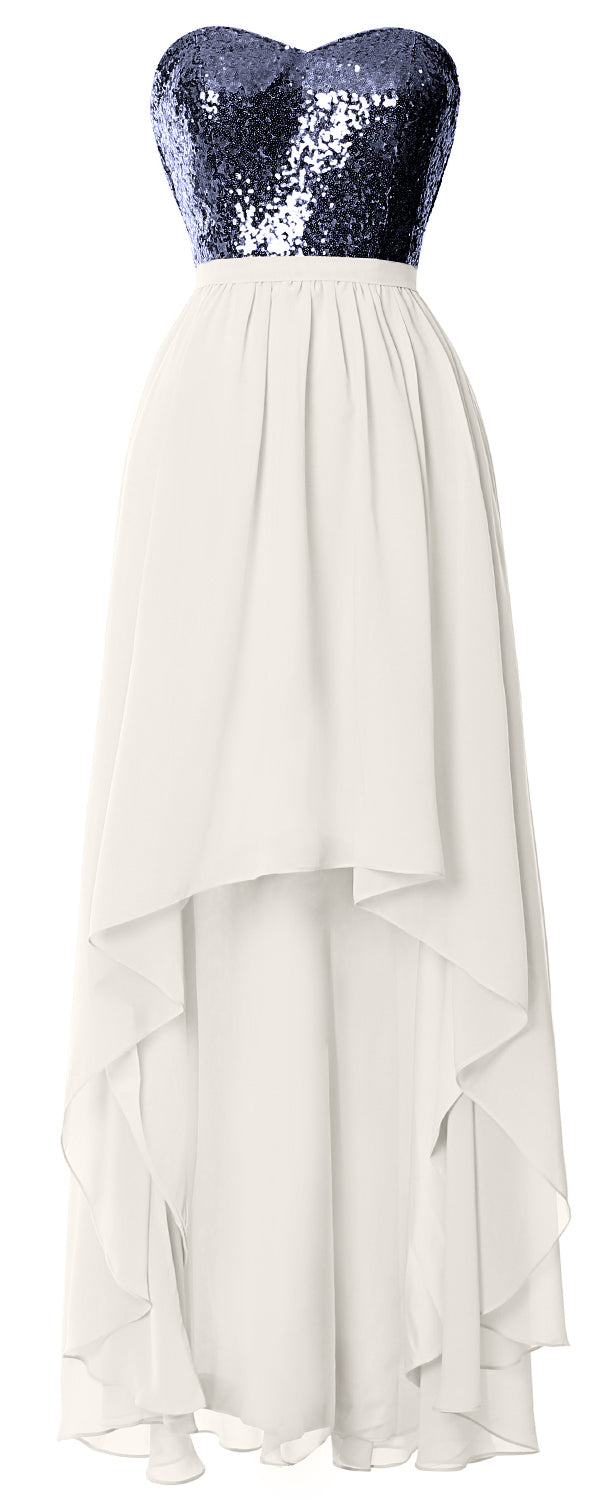 MACloth High Low Brautjungfernkleider Sweetheart Pailletten Hochzeitsfeierkleid
