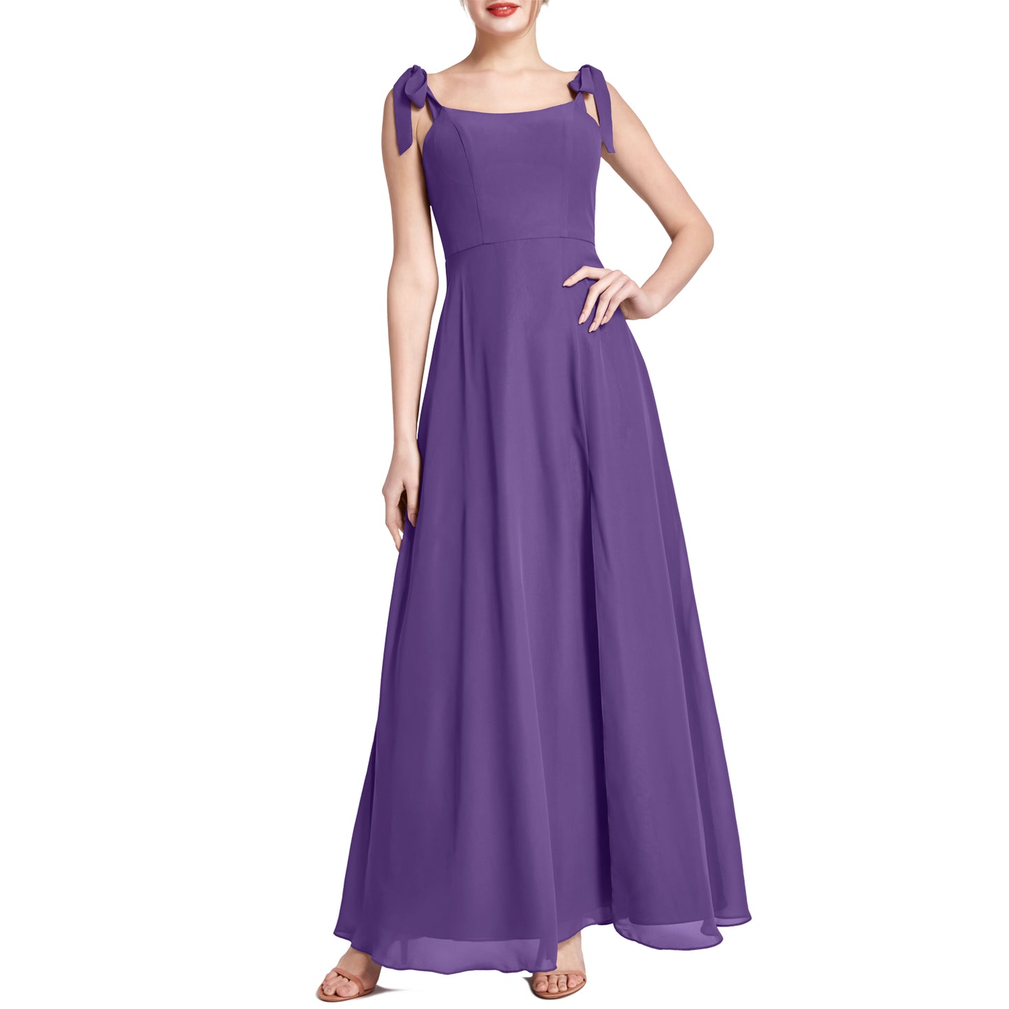 MACloth Damen Chiffon A-Linie Langes, hübsches Brautjungfernkleid für Hochzeit