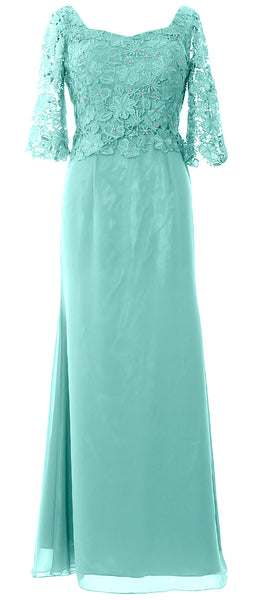 MACloth Women Mother of Bride Dresses Half Sleeves Lace Formal Evening Gown