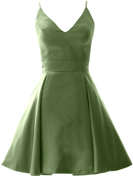MACloth Mini Prom Homecoming Dresses V Neck Satin Wedding Guest Formal Gown