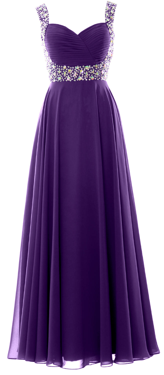 MACloth Women Straps Crystal Chiffon Long Prom Wedding Party Dress Evening Gown
