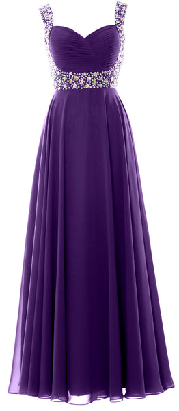 MACloth Women Straps Crystal Chiffon Long Prom Wedding Party Dress Evening Gown