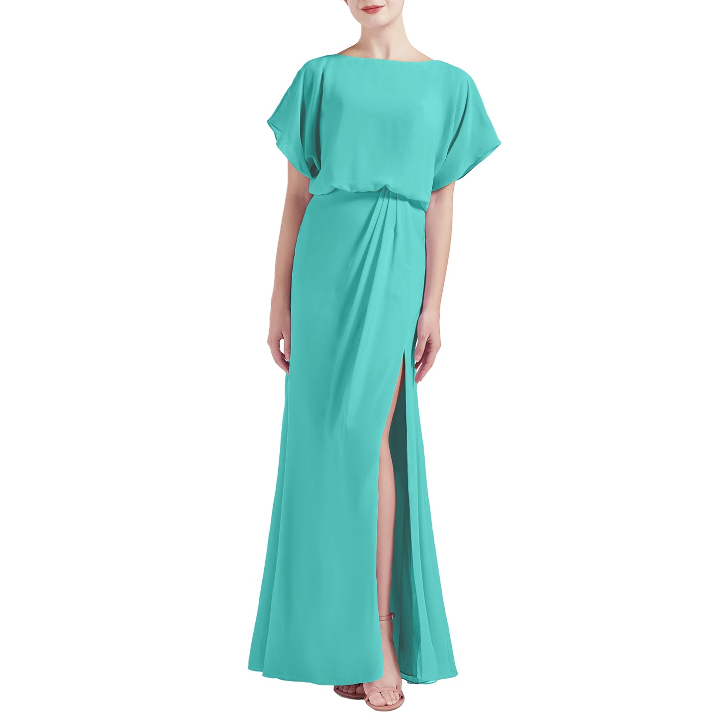 MACloth Women Chic Kimono Boat Neck Long Bridesmaid Dresses Slit MACloth Women Chic Kimono Boat Neck Long Bridesmaid Dresses Slit