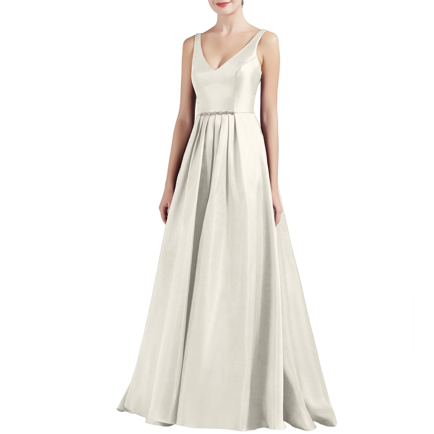 MACloth Mujeres A Línea V Cuello Largo Satén Vestidos de Fiesta de Graduación Vestido de Baile de Boda