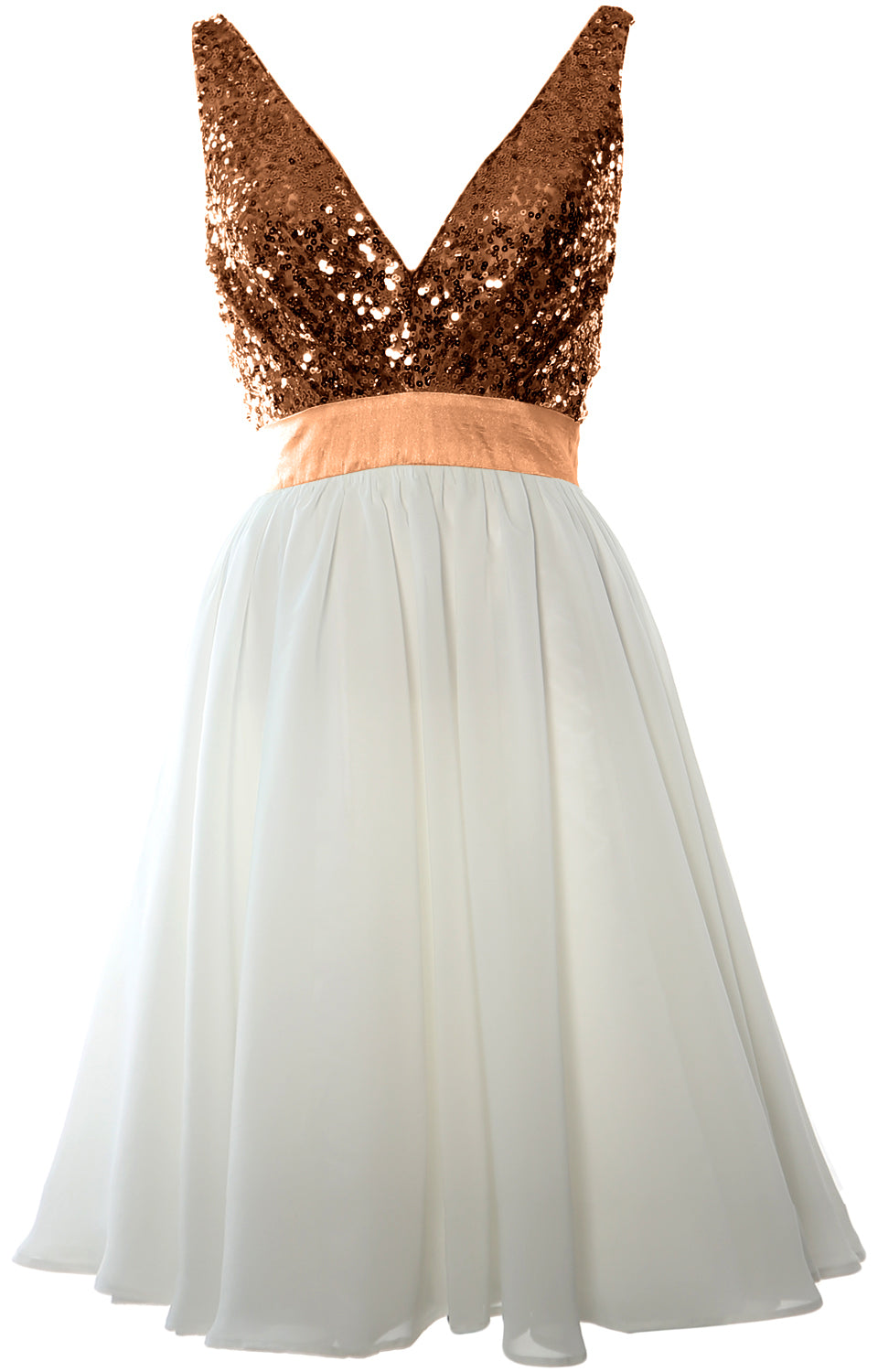 MACloth Short Bridesmaid Dresses Plunge V Neck Sequin Cocktail Party Formal Gown