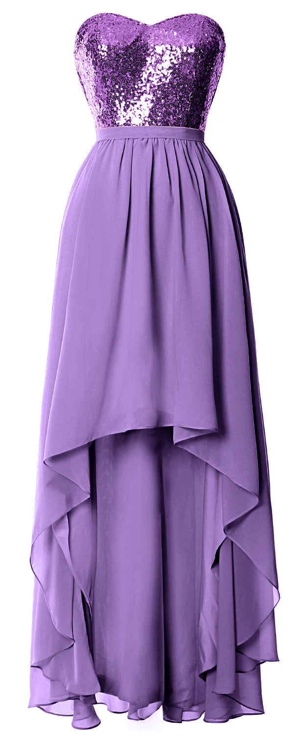 MACloth High Low Brautjungfernkleider Sweetheart Pailletten Hochzeitsfeierkleid