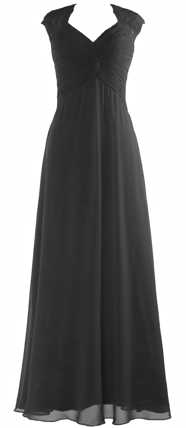 MACloth Women Cap Sleeve Lace Long Prom Dress Chiffon Wedding Party Formal Gown