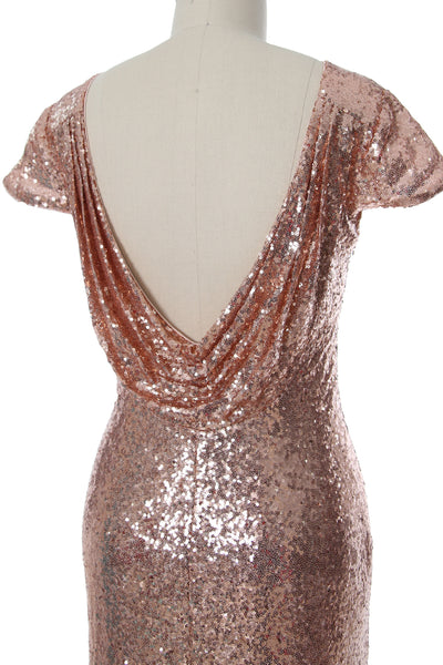 MACloth Women Maxi Sequin Bridesmaid Dresses Cap Sleeves Wedding Open Back