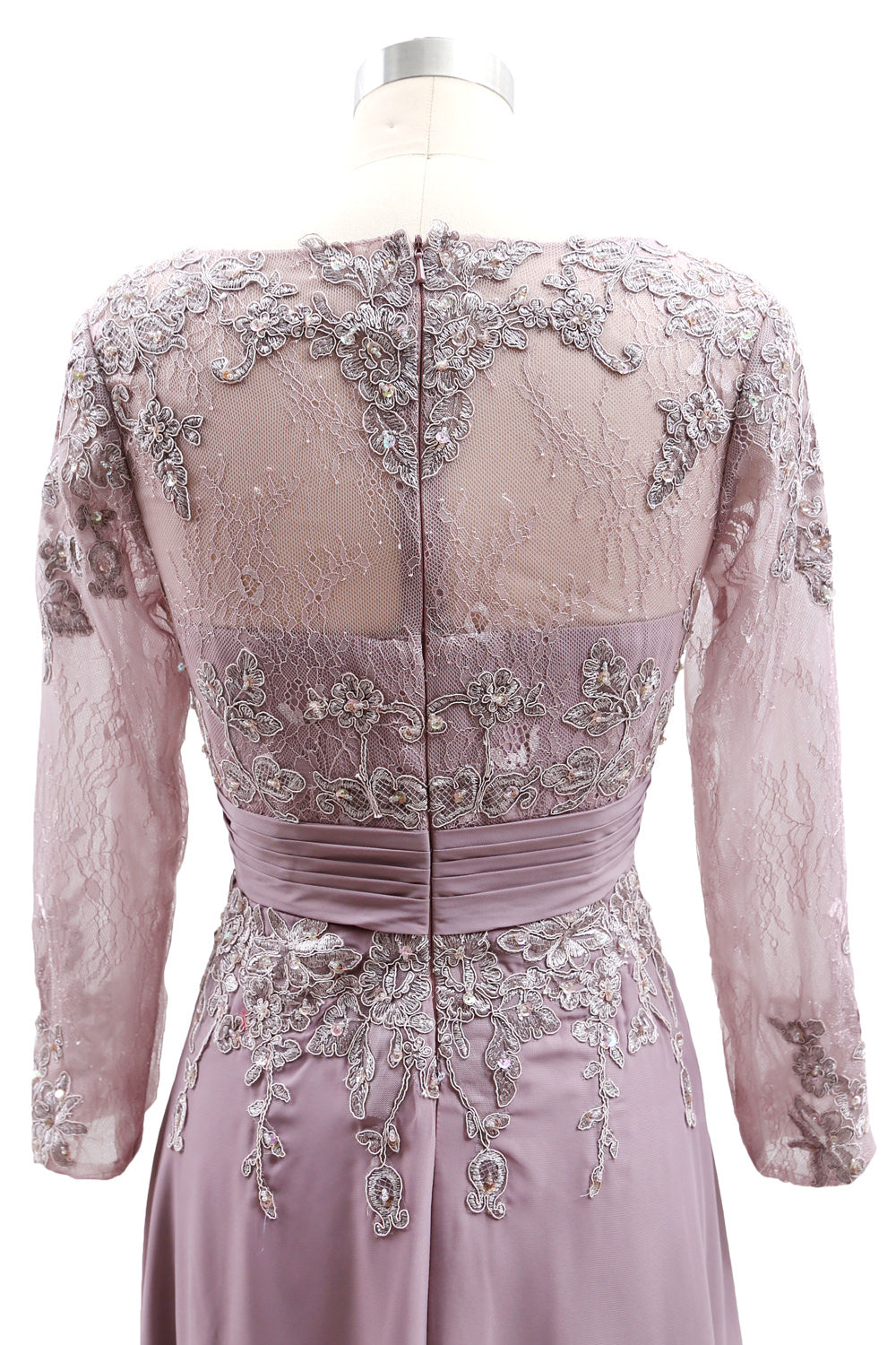 MACloth Vestidos de madre de la novia Mangas largas Cuello en V Encaje Vestido de noche formal