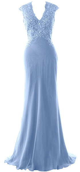 MACloth Women Mother of Bride Dresses Mermaid V Neck Lace Evening Formal Gown