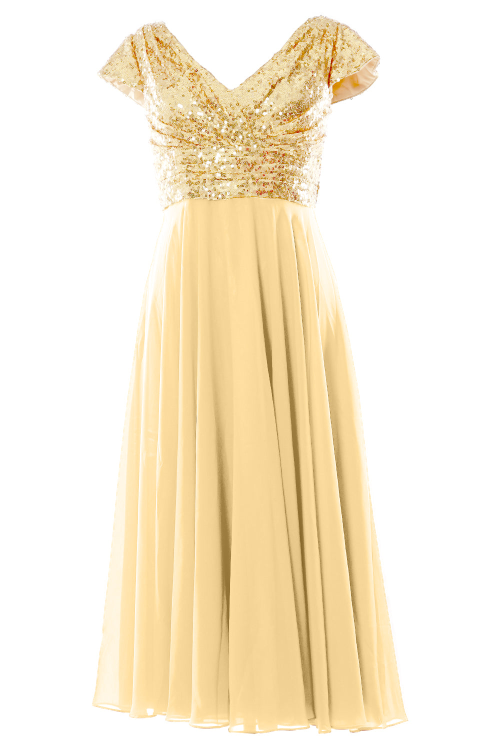 MACloth Damen Kleider für die Brautmutter, wadenlang, Pailletten, Flügelärmel, Brautjungfer