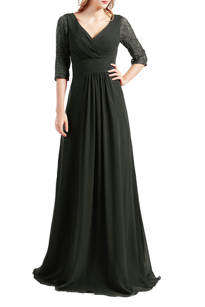 MACloth Women Half Sleeve V Neck Lace Long Wedding Party Bridesmaid Mother Dress