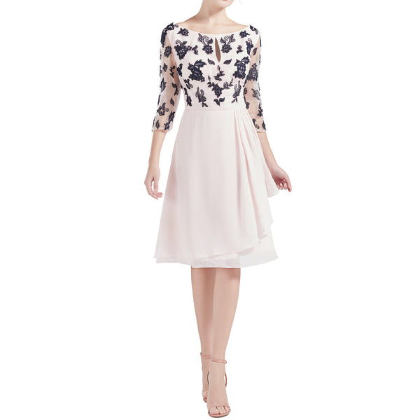 MACloth Women Boat Neck 3/4 Sleeves Short Lace Mother Bride Dresses Cocktail MoB