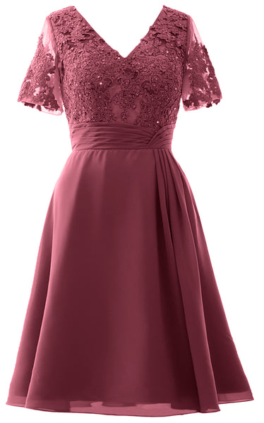 MACloth Women Knee Length Mother of Bride Dresses Short Sleeves Wedding