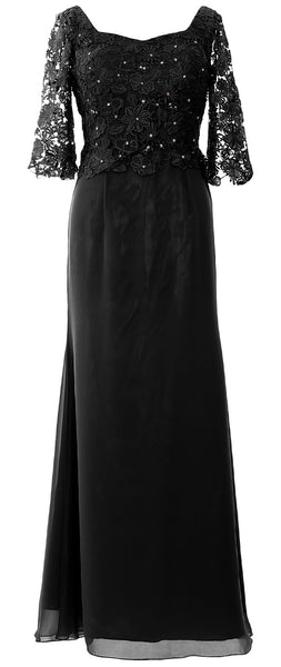 MACloth Women Mother of Bride Dresses Half Sleeves Lace Formal Evening Gown