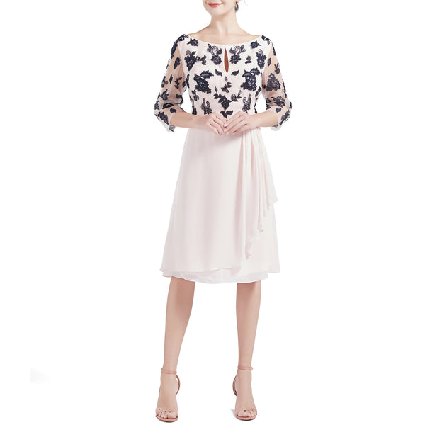 MACloth Women Boat Neck 3/4 Sleeves Short Lace Mother Bride Dresses Cocktail MoB