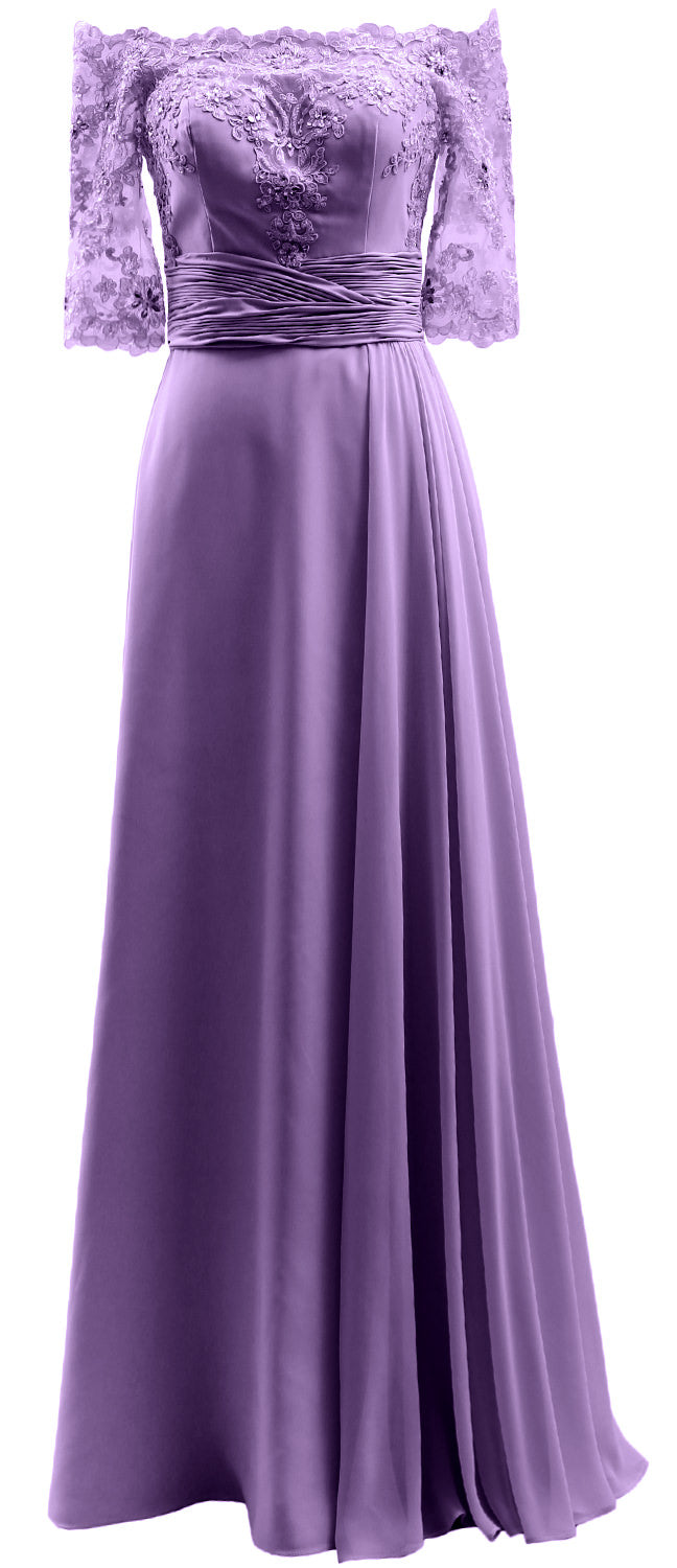 MACloth Damen-Kleid für die Brautmutter, schulterfrei, Spitze, lang, formelles Abendkleid