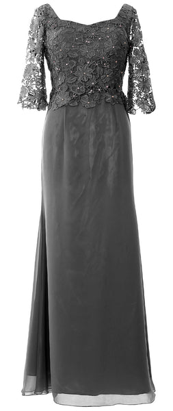 MACloth Women Mother of Bride Dresses Half Sleeves Lace Formal Evening Gown