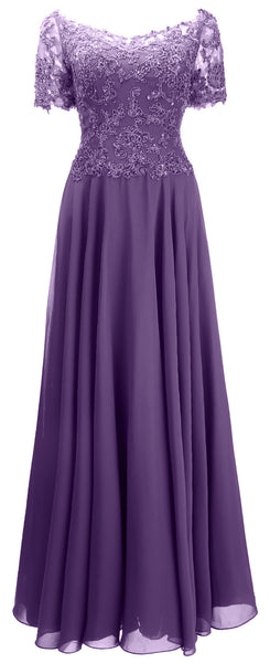 MACloth Women Mother Bride Dresses Short Sleeves Lace Evening Gown Off Shoulder