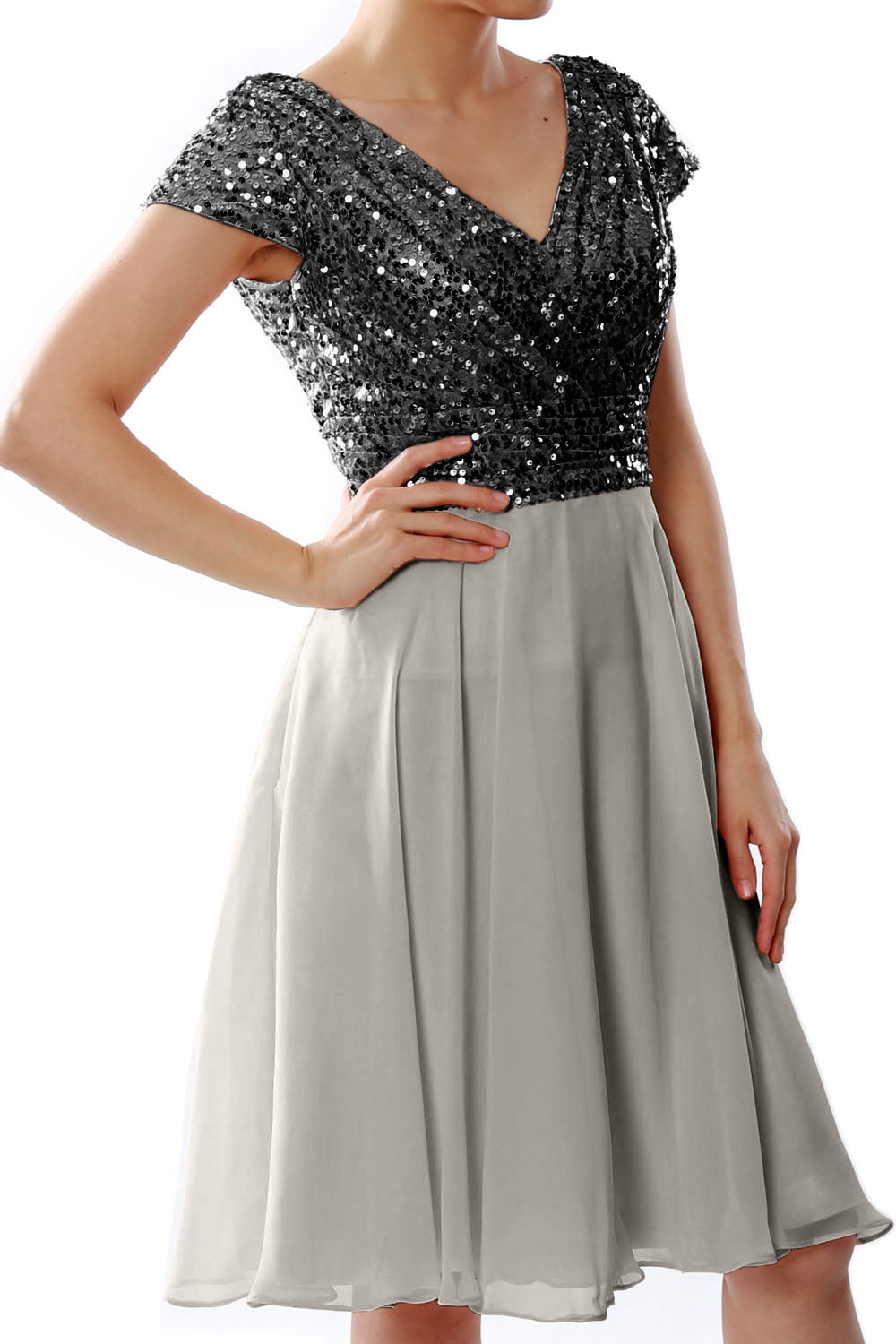 MACloth Mujeres Vestidos cortos para madre de la novia Mangas cortas Dama de honor Lentejuelas