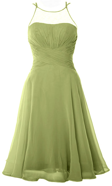 MACloth Elegant Illusion Short Cocktail Dress Chiffon Wedding Party Formal Gown