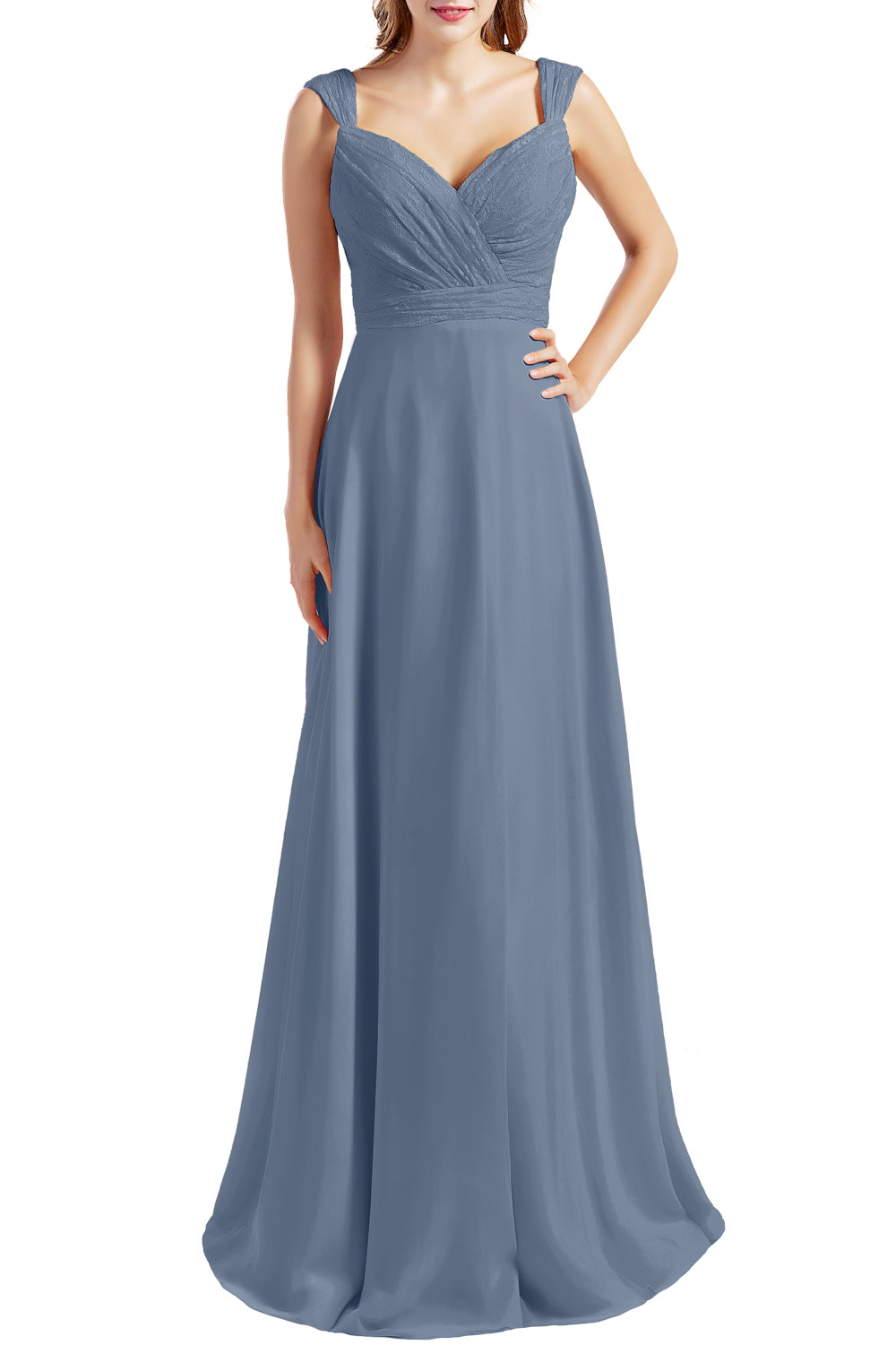 MACloth Damen Brautjungfernkleid mit Spitzenmieder, Chiffon, lang, formelles Abendkleid