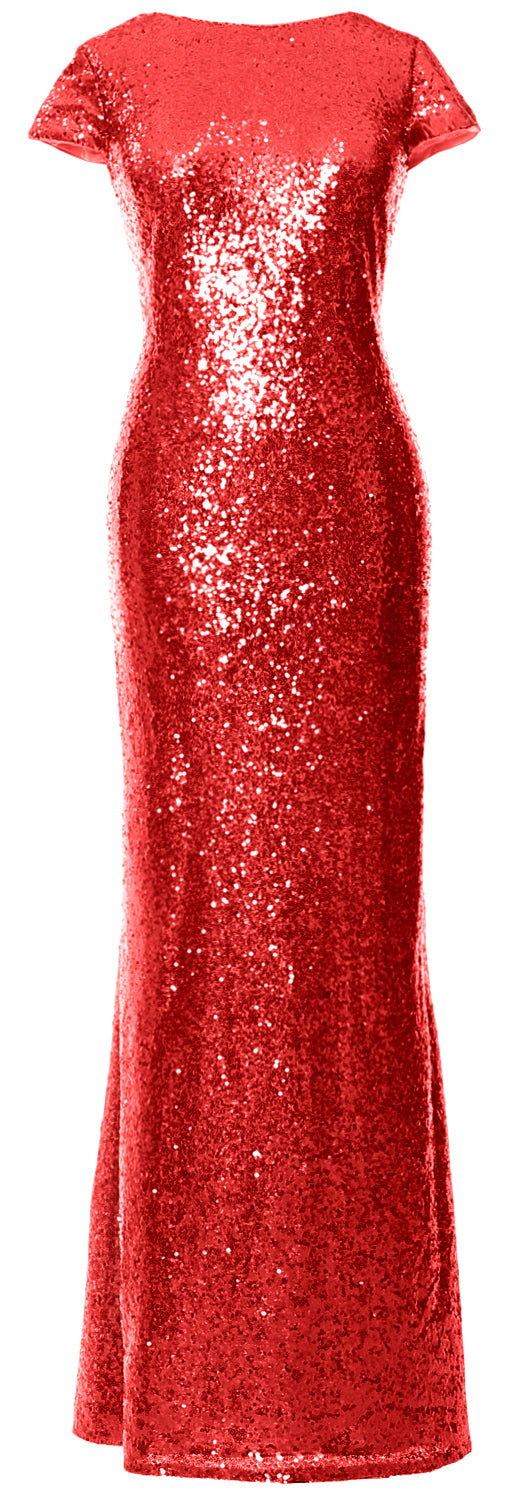 MACloth Damen Maxi-Kleid mit Pailletten für Brautjungfern, Flügelärmel, Hochzeit, offener Rücken