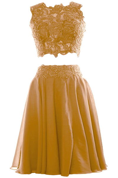 MACloth Women Two Piece Lace Chiffon Short Prom Dress Cocktail Party Formal Gown