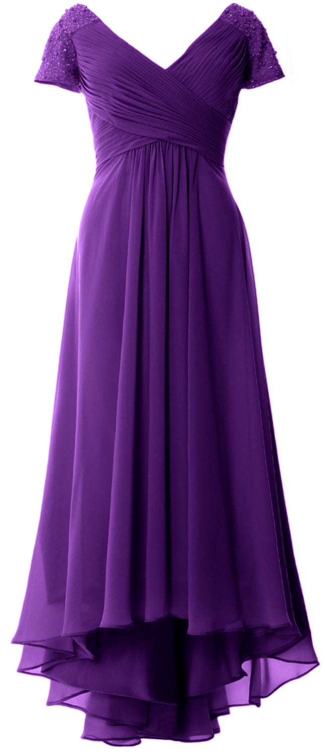 MACloth Mujeres Manga Corta Cuello En V Hi Lo Madre De La Novia Vestidos De Novio Vestido De Noche