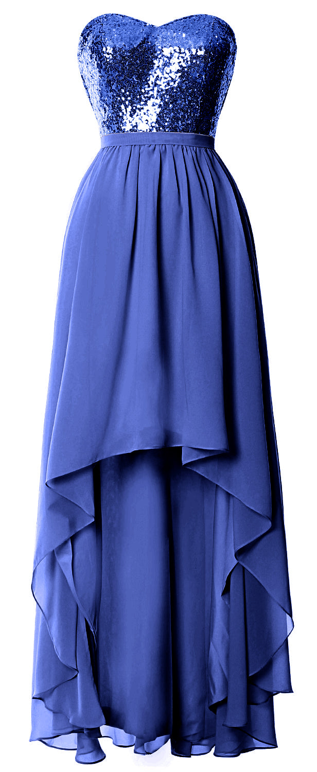 MACloth High Low Brautjungfernkleider Sweetheart Pailletten Hochzeitsfeierkleid