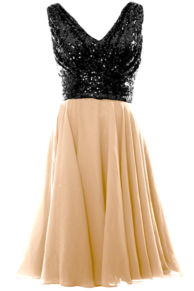 MACloth Women V Neck Sequin Short Wedding Bridesmaid Dresses Mother of Bride