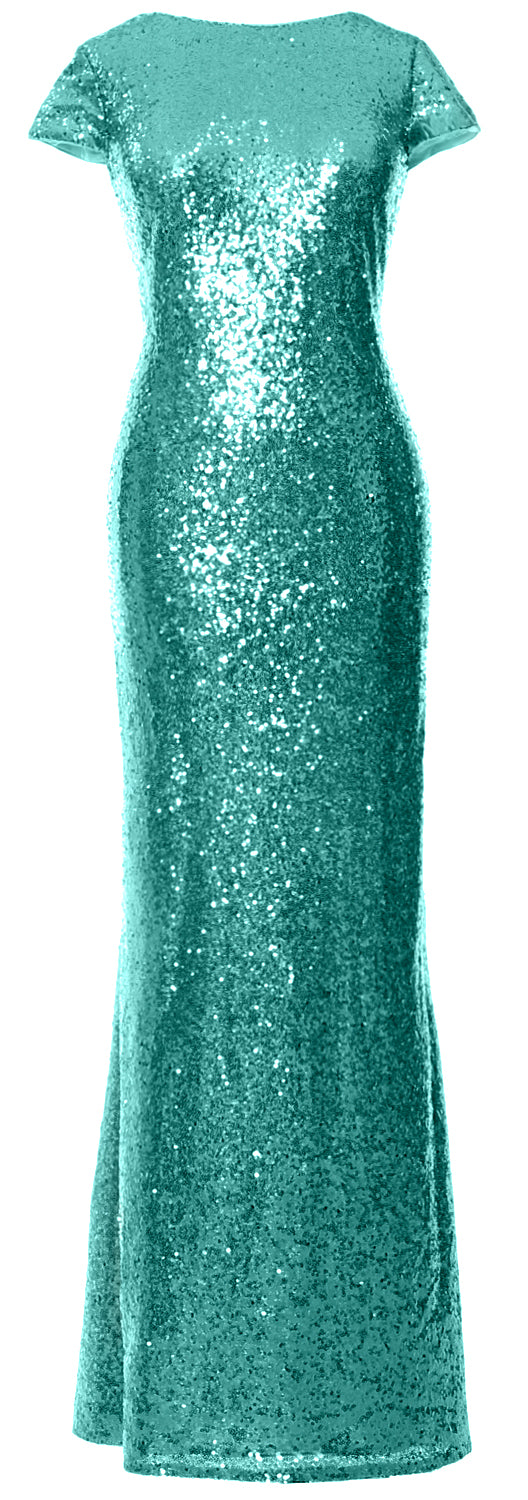 MACloth Damen Maxi-Kleid mit Pailletten für Brautjungfern, Flügelärmel, Hochzeit, offener Rücken