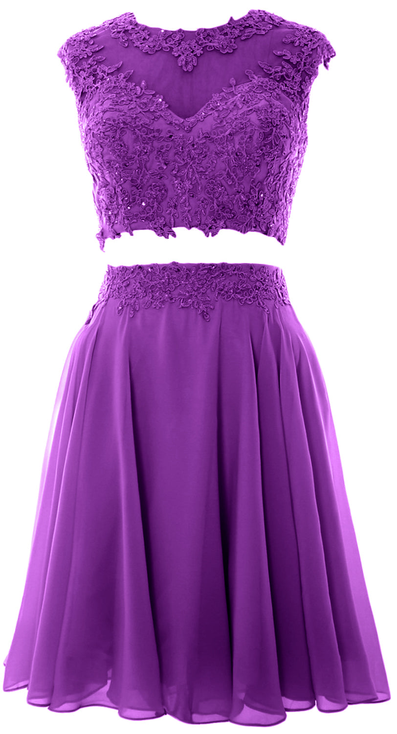 Vestido de fiesta de boda de encaje de 2 piezas estilo vintage para mujer de MACloth